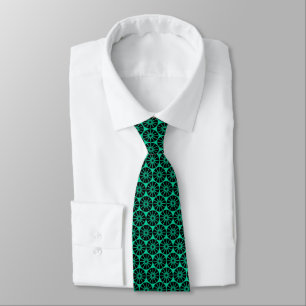 Star Wheel Pattern - Black on Green 00CC99 Tie