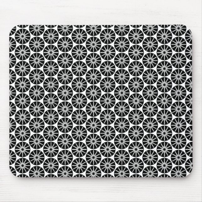 Star Wheel Pattern - Black on White Mouse Pad (Front)