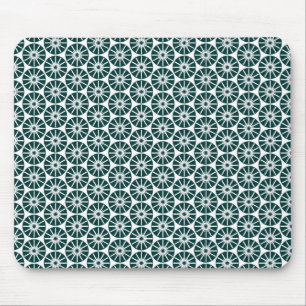 Star Wheel Pattern - Dark Green on White Mouse Pad