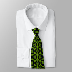 Star Wheel Pattern II - Black on Green 669900 Tie