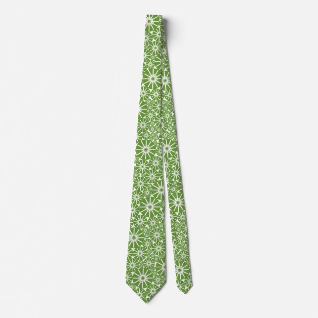 Star Wheel Pattern III - Avocado Green on White Tie (Front)