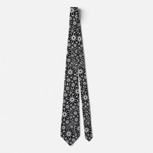 Star Wheel Pattern III - Black on White Tie