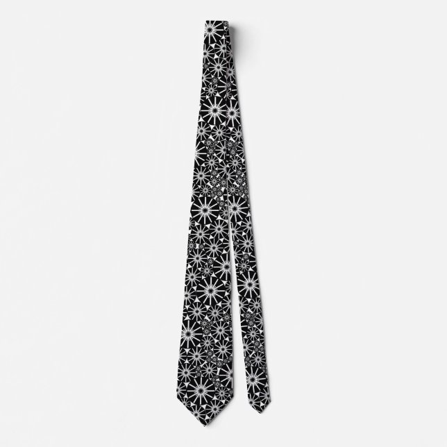 Star Wheel Pattern III - Black on White Tie (Front)