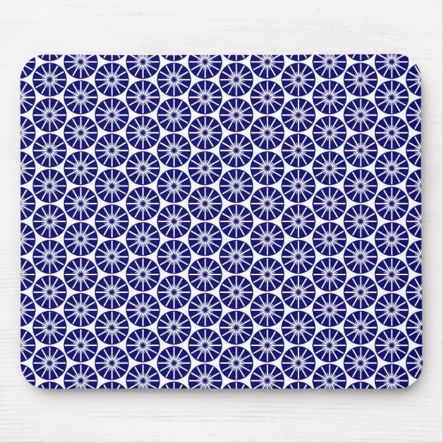 Star Wheel Pattern - Navy Blue on White Mouse Pad (Front)