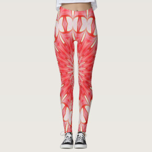 Star White and Red Butterfly Motif Mandala Leggings