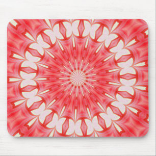 Star White and Red Butterfly Motif Mandala Mouse Pad