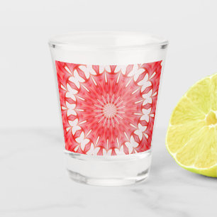 Star White and Red Butterfly Motif Mandala Shot Glass