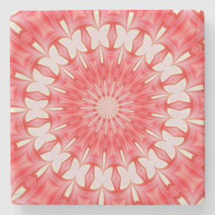 Star White and Red Butterfly Motif Mandala Stone Coaster
