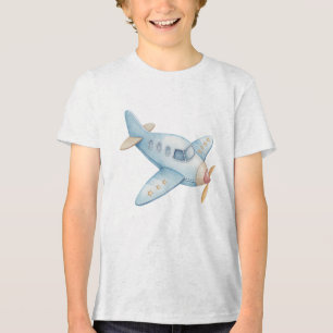 Star Wings Blue Watercolor Airplane Nursery Decor Tri-Blend Shirt
