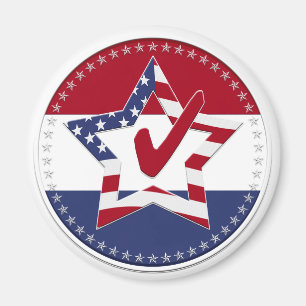 Star with US Flag, Red Check & 50 Stars - round Magnet