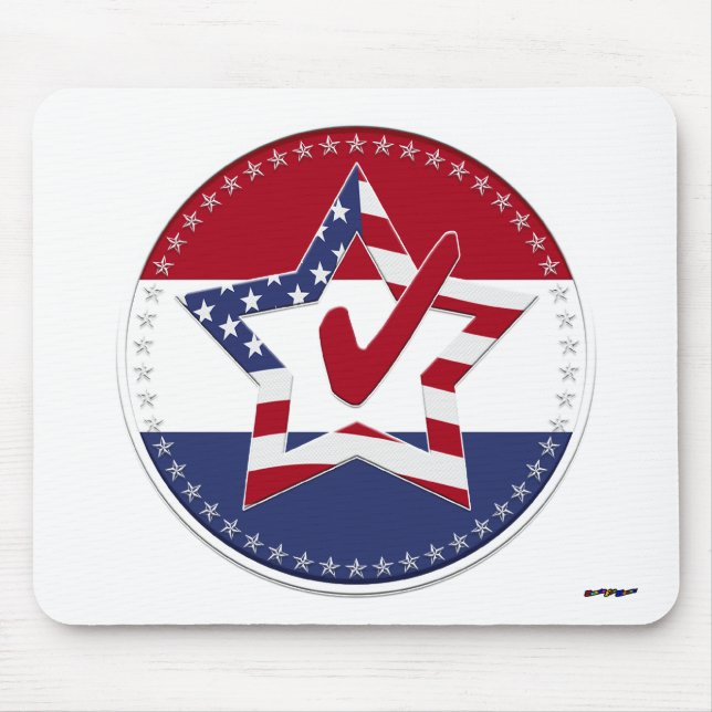 Star with US Flag, Red Check & 50 Stars - round Mouse Pad (Front)
