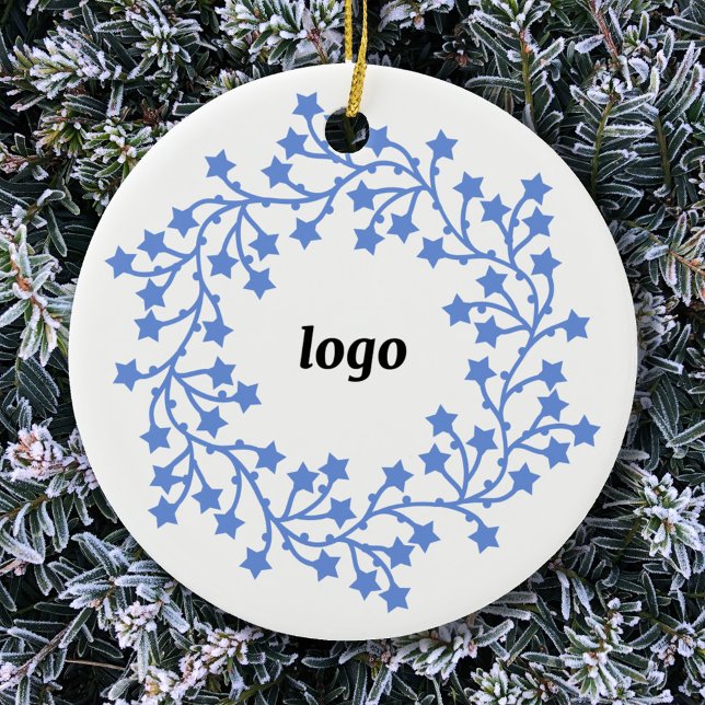 Star Wreath Logo Business Ceramic Tree Decoration (Logo wreath business promotional ceramic holiday ornament)