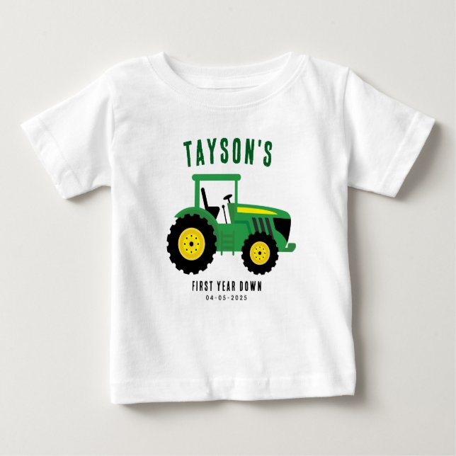 Star Your Tractor 1st Birthday | Farm Theme Baby T-Shirt (Front)