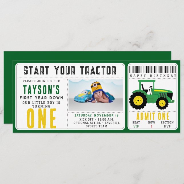 Star Your Tractor 1st Birthday | Farm Theme  Invitation (Front/Back)