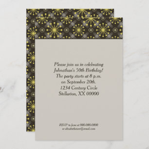 Starburst and Lines Mid Century Brown Retro Invitation