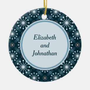 Starburst and Lines Mid Century Pattern Blue Ceramic Tree Decoration