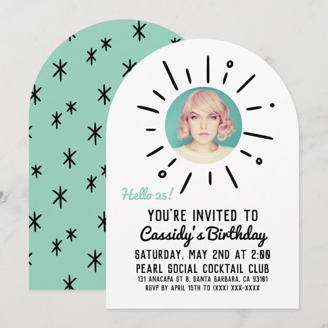 STARBURST | Custom Simple & Chic Photo Birthday Invitation (Front/Back)