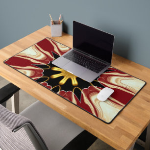 Starburst Deep Crimson & Gold Luxury Workspace A Desk Mat