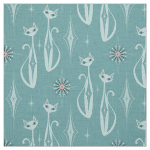 Starburst Diamond Cats on Blue Fabric