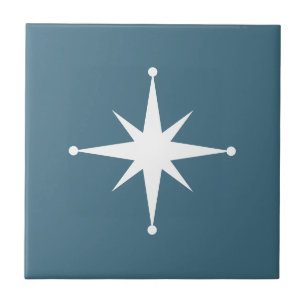 Starburst Mid Century Modern Blue Retro Tile