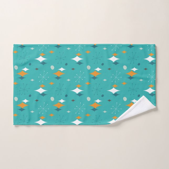 Starburst Mid Century Modern Pattern in Teal Bath Towel Set (Hand Towel)