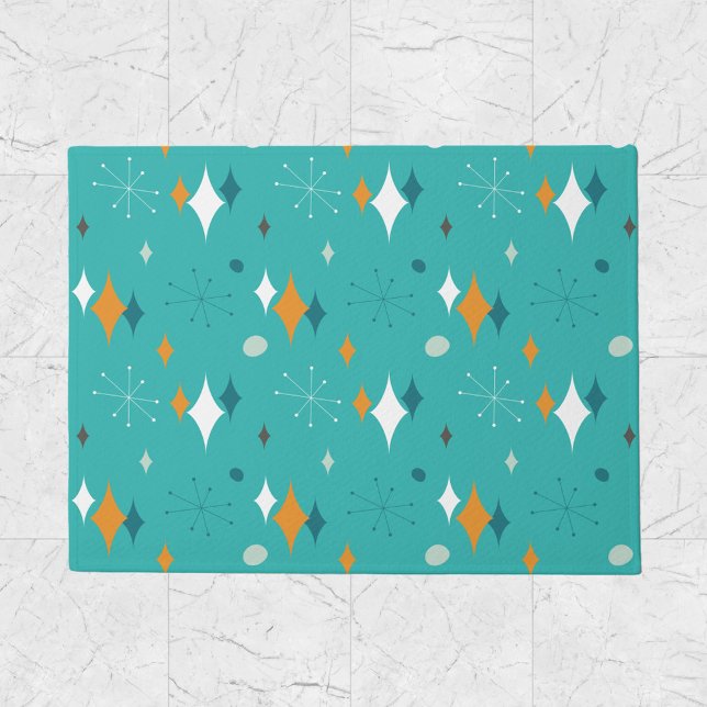 Starburst Mid Century Modern Pattern in Teal Doormat (Creator Uploaded)