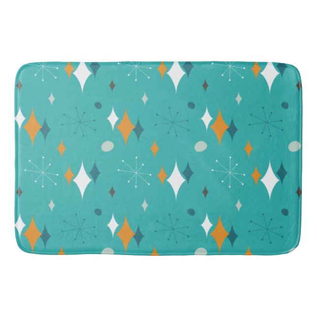 Starburst Mid Century Modern Pattern in Teal Table Bath Mat (Front)