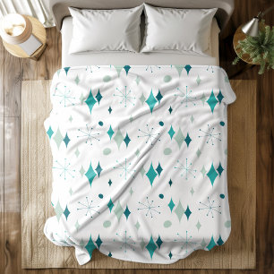 Starburst Mid Century Modern Pattern Teal Aqua  Fleece Blanket