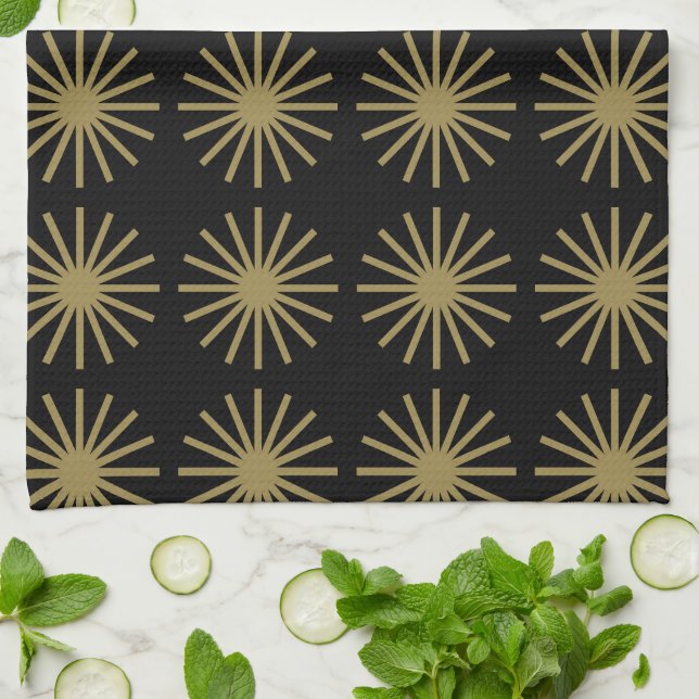 Starburst Pattern Gold & Linen White Tea Towel (Folded)