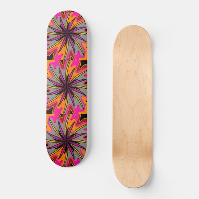 Starburst pink orange art abstract skateboard (Front)