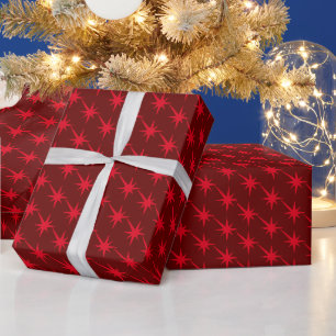 Starburst red maroon pattern modern holiday gift wrapping paper