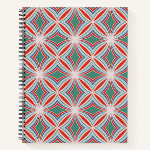Starburst Striped Tile Pattern in Red, Green, Blue Notebook