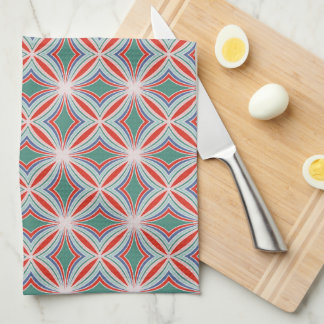 Starburst Striped Tile Pattern in Red, Green, Blue Tea Towel