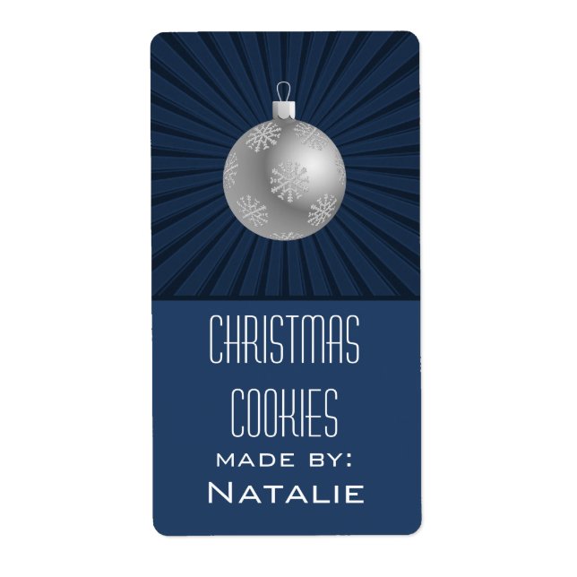 Starburst Stripes Ornament Baking Labels, Blue (Front)