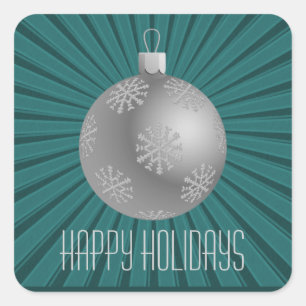 Starburst Stripes Ornament Stickers, Teal Square Sticker