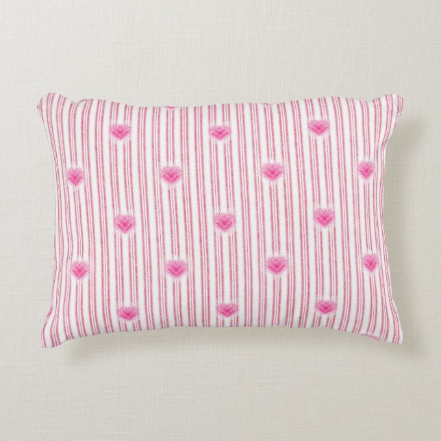 Starburst Valentine Heart on Soft Pink Stripe Decorative Cushion (Front)