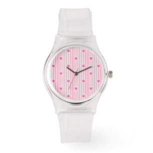 Starburst Valentine Heart on Soft Pink Stripe Watch