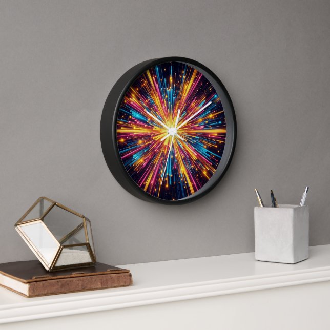 Starburst Wooden Black Frame Analog Clock (Office)