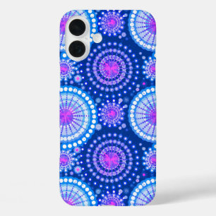 Starbursts and pinwheels, cobalt blue & white iPhone 16 plus case