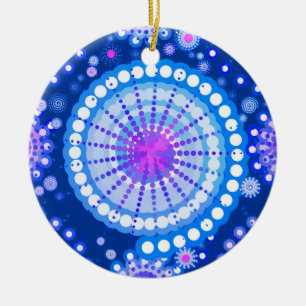 Starbursts and pinwheels, cobalt blue & white ceramic tree decoration