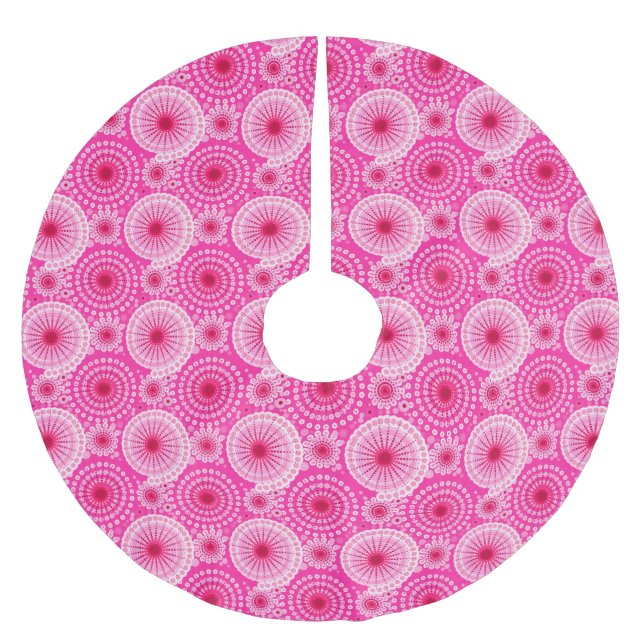 Starbursts and pinwheels, fuchsia pink & maroon brushed polyester tree skirt (Front)