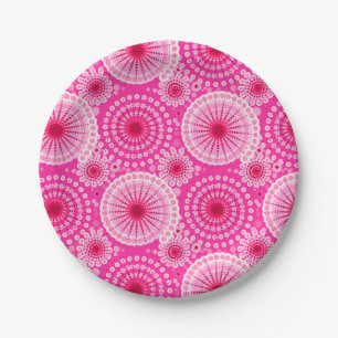 Starbursts and pinwheels, fuchsia pink & maroon paper plate
