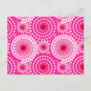 Starbursts and pinwheels, fuchsia pink & maroon postcard