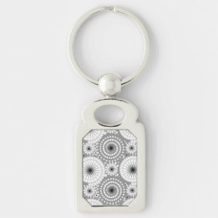 Starbursts and pinwheels, grey, black and white key ring