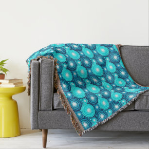 Starbursts and pinwheels, indigo and turquoise throw blanket