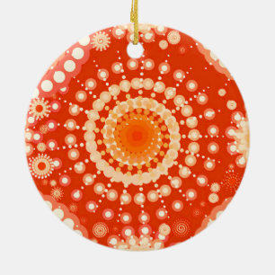 Starbursts and pinwheels, mandarin orange ceramic tree decoration