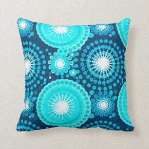 Starbursts and pinwheels, navy and turquoise cushion