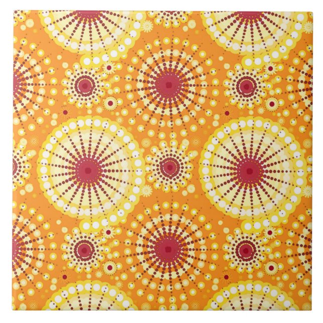 Starbursts and pinwheels, saffron and raisin tile (Front)