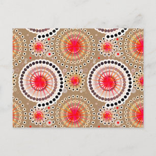Starbursts and pinwheels, taupe, red, white postcard