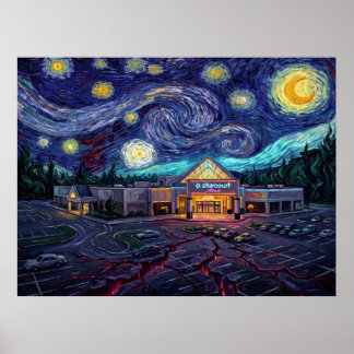 Starcourt Mall Starry Night Sci-Fi Landscape Poster